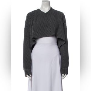 Lunya Cropped Sweater: Luxe Grey Striped V-Neck, Worn Once, Excellent Condition